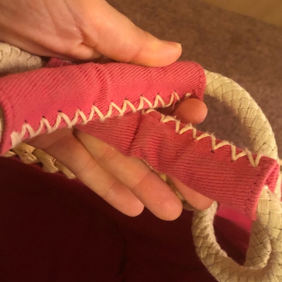 Straw Beach Bag with Pink Accents - Picture 4 of 6